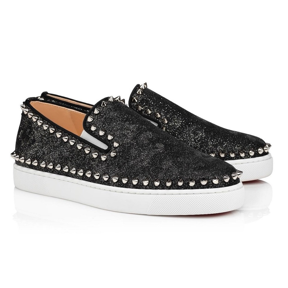 Christian Louboutin Pik Boat Studded Camo Leather Slip On Flat Sneaker Shoes 38 - Picture 2 of 14